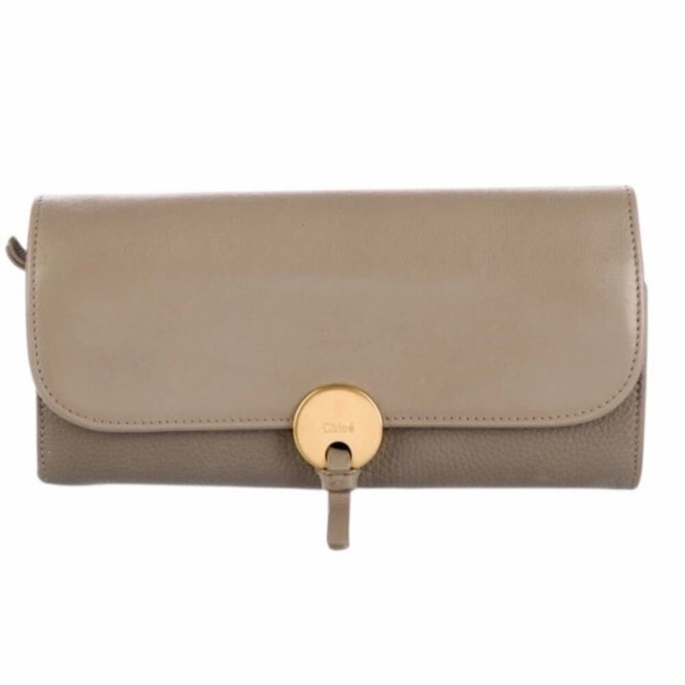 Chloé  Indy Long Card Wallet Taupe Grey Leather Coin Holder